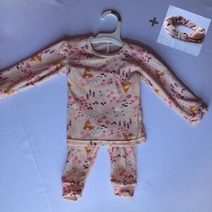 Deer, Mushroom and Flowers Print Super Soft Velour 3pc Matching Set and Headband